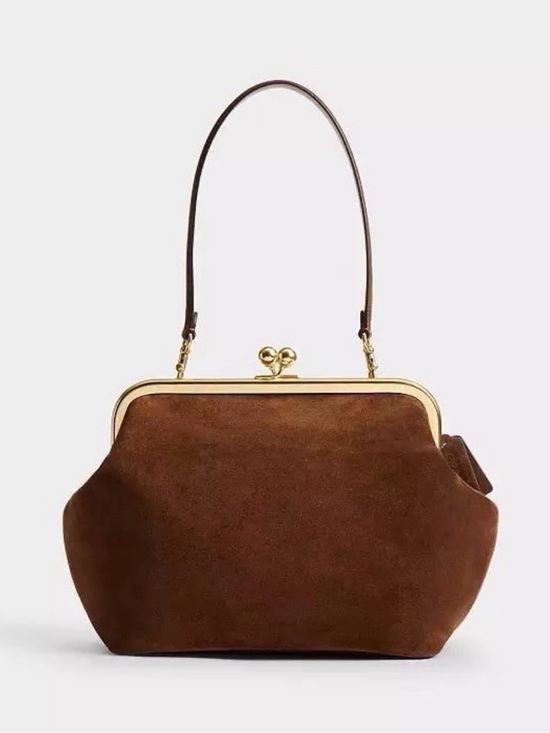 Coach Handbags - Coach Kisslock Frame Bag 27 in Brass/Warm Brown Suede & Refined Calf Leather NWT